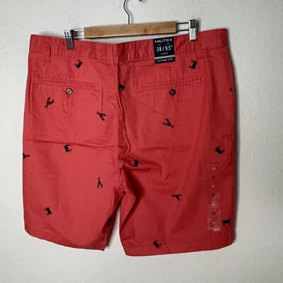 Pantalones Cortos Nautica Nuevos con Etiquetas Calce Ajustado Frente Plano Para Hombres Talla 38W 9.5" Entrepierna Especiado Coral Cangrejo Foto 1 de 4