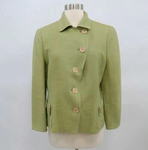 Akris Blazer Dress Jacket Linen Silk Womens 10 Green Asymmetric Button Front - Picture 1 of 12