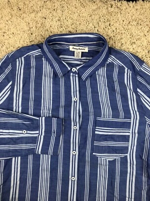 Tommy Bahama Rayas Azul Blanco Mujer Grande Abotonado Manga Larga Playa Informal Foto 1 de 4