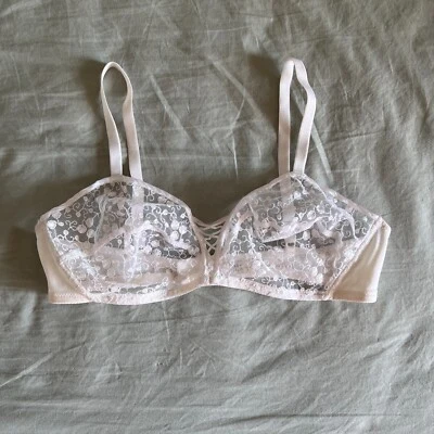 Sujetador vintage Lejaby 36B Damoiselle 184 blanco flor encaje inalámbrico sin forro para mujer Foto 1 de 4