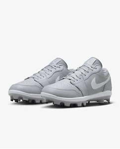 Air Jordan 1 Retro MCS Low Grey/White Baseball Cleats  Size 11 - Picture 1 of 7