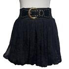 Poetry Clothing Black Balloon Mini Skirt Belt Stud Lined Sparkly Y2k 80's Size L