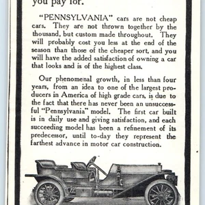 Anuncio impreso Pennsylvania Auto Motor Touring Car 1909 tipo F 75 HP Bryn Mawr 75 MPH 1W - Imagen 1 de 3