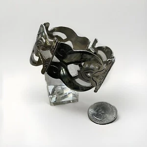 MEXICO Handmade Cut-Out Alpaca Silver Abalone 4 Panel Wide Bracelet 7.5” Inner - Picture 1 of 11
