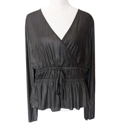 Andrew Marc New York Carbón Iridiscente Plata Imitación Envoltura Peplum Top Grande Foto 1 de 4