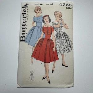 Vintage Butterick 9265 Kleid Schnittmuster Büste 36 Größe 16 50er Jahre Fit & Flare - Bild 1 von 2