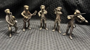 Vintage Monkey Orchestra Strumento Musicale Banda Figurine Bronzo - Foto 1 di 17