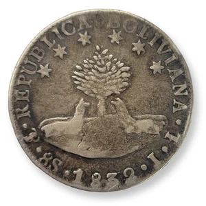 1832 PTS JL Bolivia 8 Soles Silver Coin (KM# 97) Potosí Mint  - Picture 1 of 8