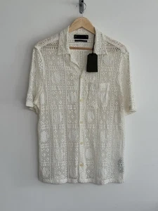 Allsaints “Llonga” Short Sleeve Shirt Lace See Through Ivory XL/relaxed **NEW** - Picture 1 of 11