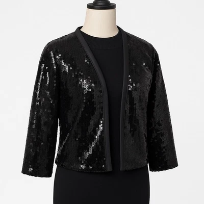 Chaqueta para mujer BKE BOUTIQUE manga 3/4 cuello en V estampado de lentejuelas color negro.Talla M Foto 1 de 4