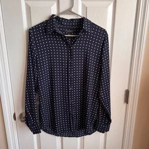 Banana Republic Dillon camicia donna piccola blu navy bianca blusa a pois - Foto 1 di 7