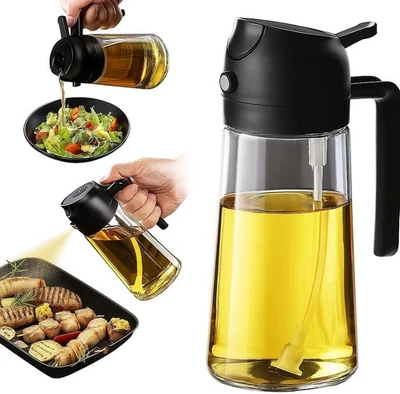 2 in 1 Olive Oil Sprayer & Dispenser Bottle – 470ml/16oz Glass Spray and Pour  - Image 1 of 4