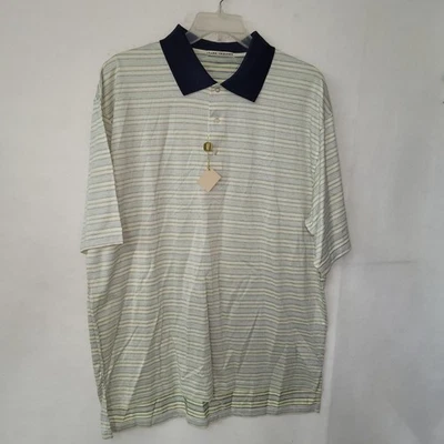 Camisa Polo Clark Gregory Para Hombres XL 100% Doble Merc Benz Algodón Lisle Rayas Azul Marino Foto 1 de 4