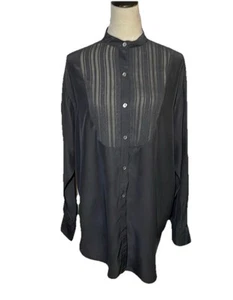 Camisa De Colección Donna Karan Intimates Negra 100% Seda Manga Larga Con Botones - Imagen 1 de 8