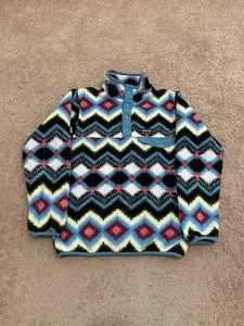 PATAGONIA Synchilla Girls M/10 Snap-T Fleece Pullover Jacket Aztec Pattern Teal - Picture 1 of 5