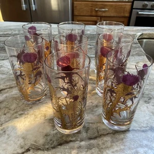 Set of 8 Gregory Duncan Purple Thistle Glasses-Signed 60’s - Picture 1 of 4