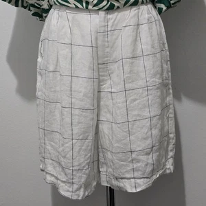 Linen Check Pattern High Waisted Shorts Size S/M Made In Thailand - Picture 1 of 2