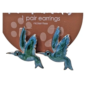 Green Iridescent Hummingbird Stud Earrings NWT Boho Nature Jewelry Women - Picture 1 of 4