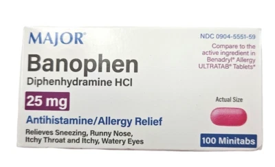 Diphenhydramine 25mg TABLETS 100ct BANOPHEN Minitabs __ - Image 1 of 4