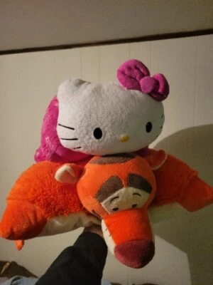 Hello Kitty + Tigger Pillow Pet Plush Soft 12in Pink Orange Disney San Rio  - Image 1 of 3