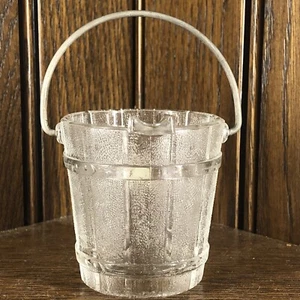 Vintage Glass Wood Bucket Maple Syrup Toothpick Holder Butter Sugar Candy Dish - Picture 1 of 8