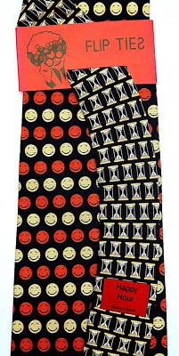 Corbata Happy Hour para Hombres Vicky Davis Seda Abatible Corbata Cara Smiley Negra Corbata para Cuello Foto 1 de 3