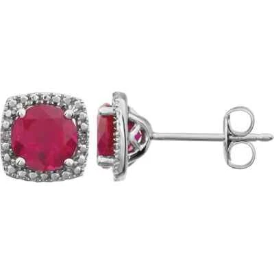 Sterling Silver Lab Created Ruby & .015 CTW Natural Diamond Earrings - Image 1 of 3