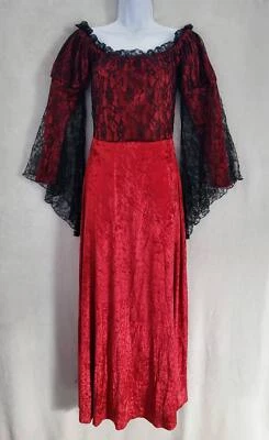 红色长裙黑色蕾丝翼袖 M 吸血鬼哥特式吸血鬼中世纪公主 — 第 1/4 张图片