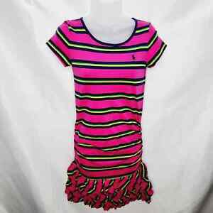 Ralph Lauren Short Sleeve Pink Striped Mermaid T- Shirt Dress Kids Size 12-14