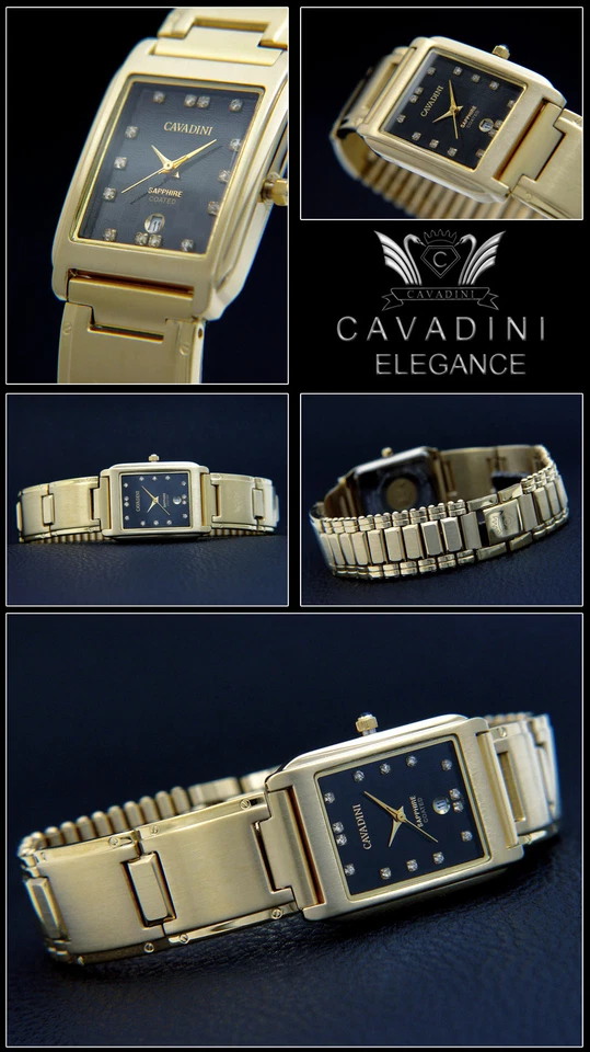 Damenuhr CAVADINI Elegant mit Zirkonia Edelstahl hartvergoldet Schmuckuhr - Bild 1 von 1