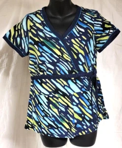 Koi Womens Katelyn Multi-color sz XS Mock Wrap Scrub Top 100% Cotton - Picture 1 of 6