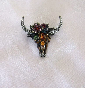 Rhinestone Texas Longhorn Steer Fashion Jewelry Pin Brooch - EUC - Picture 1 of 7