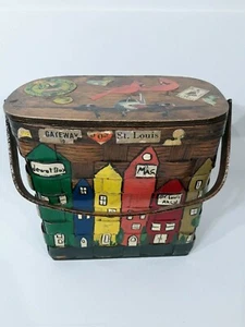 Vintage Caro Nan Basket Purse St Louis Jewel Box, Muny Woven Box Brown Handle - Picture 1 of 12
