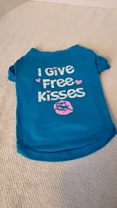 Dog Shirt, Free Kisses, Turquoise, Sz. S/M - Picture 1 of 2