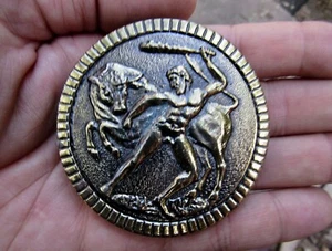 Hebilla de cinturón de colección TORO CRETÁN ARTE Heracles griego héroe wyoming Hércules RARO EN MUY BUEN ESTADO+ - Imagen 1 de 4