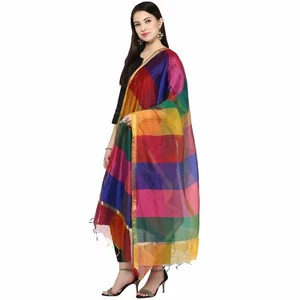 Women Multicolor Silk Dupatta Stole Scarf Party Wear Chunni Ethnic Dress - Picture 1 of 4