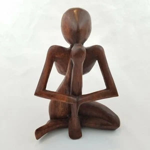 Hand Carved Bali Saur Wood Abstract Human Figure Art Sculpture Sitting Yoga - Picture 1 of 9