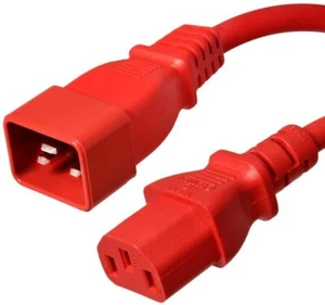 IEC 320 Power Cord C20 / C13 - Red 8 ft, 15A/250V 14 AWG - Iron Box # IBX-1623 - Picture 1 of 2