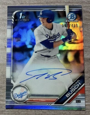 2019 Bowman Chrome Draft 1st Michael Busch Refractor Auto #007/499 Cubs RC SP - Image 1 of 3