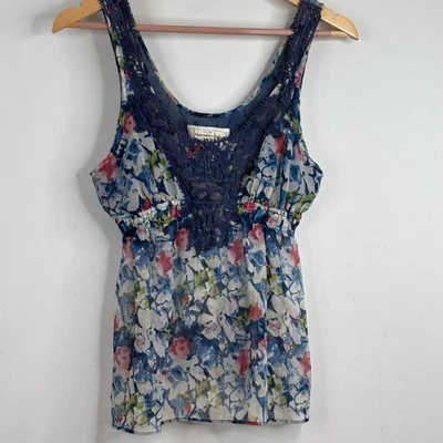 Camiseta sin mangas Abercrombie Babydoll S Floral Y2K Crochet Encaje Bordada Preppy Boho años 90 Foto 1 de 4