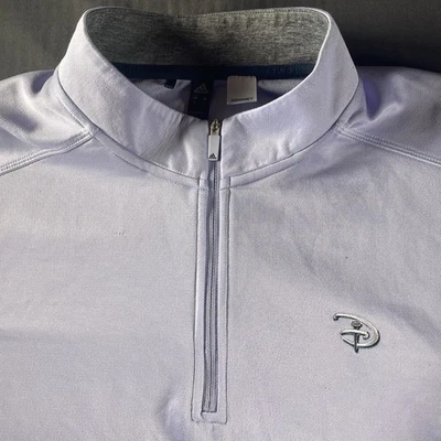 Pullover de golf Disney para hombre grande suéter de calentamiento 1/4 cremallera púrpura Adidas Foto 1 de 4