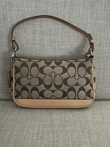 COACH Signature Leather Trim Khaki/Camel Demi/Mini Clutch Bag - Picture 1 of 19