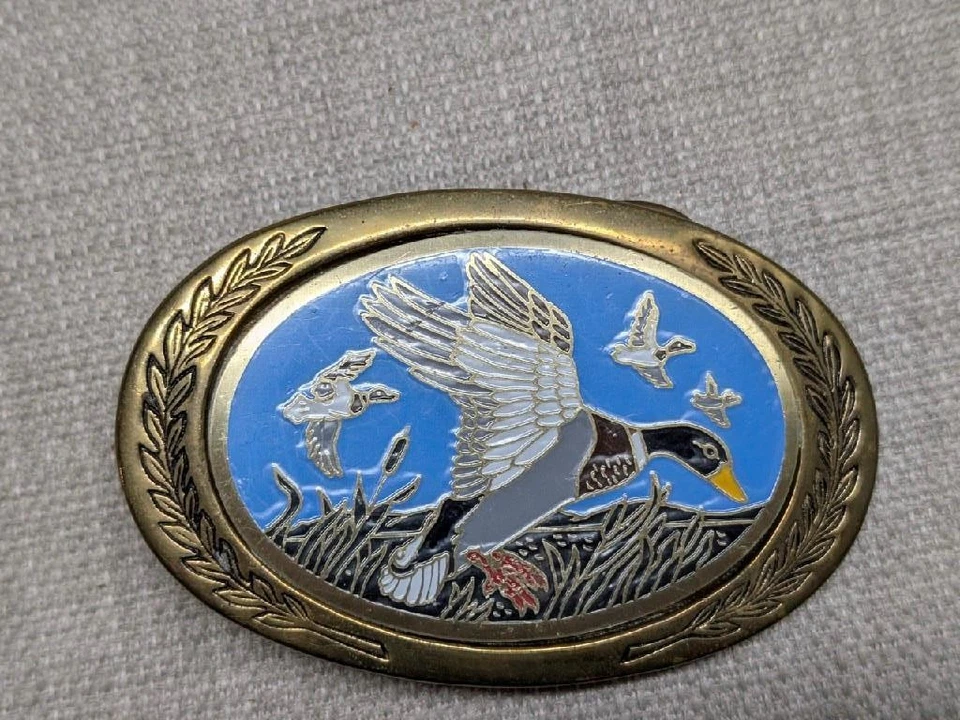 Hebilla de cinturón vintage PATOS LATÓN MACIZO caza deportista occidental años 70 vaquero Foto 1 de 4