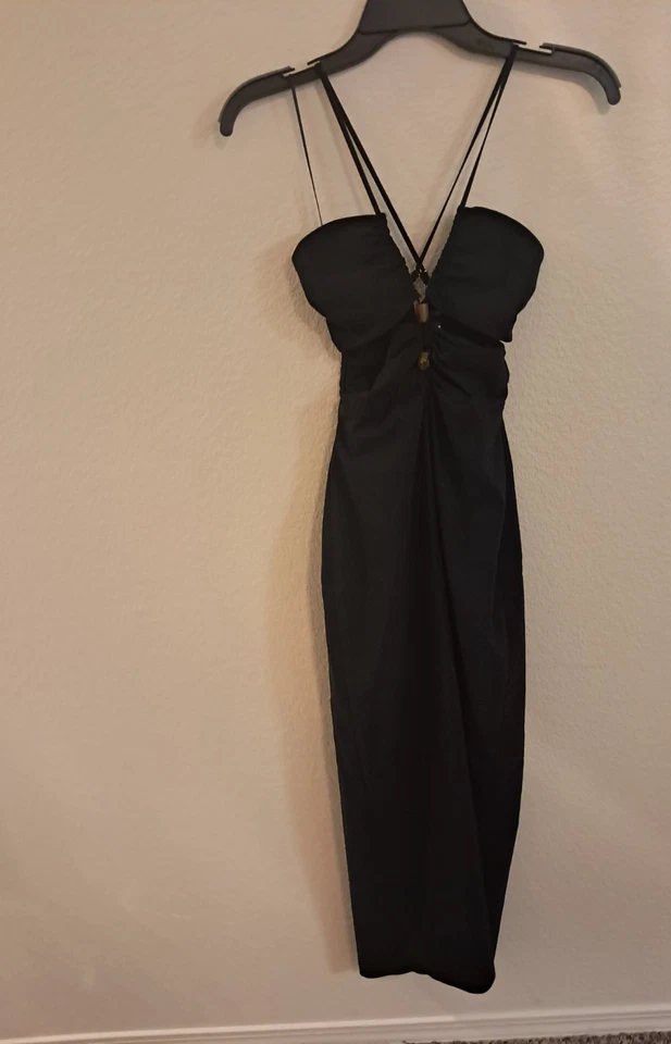 Size XS small ZARA womens LONG dress BLACK  stretchy - Image 1 of 4