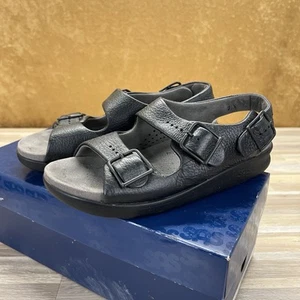SAS Pebbled Leather Sandals Relaxed Black 2015 Made In USA Size 7N w/Box - M205 - Picture 1 of 15