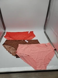 3pr NWT Ashley Stewart Plus Panties Sz 30/32 5X Lace Coral Mocha & Blush 001 - Picture 1 of 8