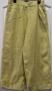 Tahari Linen Pants Womens Large Yellow High Rise Wide Leg Casual Coastal Beach - Picture 1 of 5