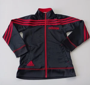 Adidas Kid's Size 6 Full Zip Mock Neck Black Red Track Jacket Embroidered Logo - Picture 1 of 6