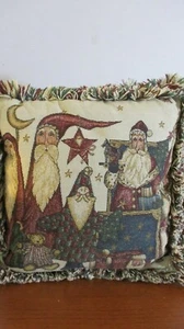 DESIGNERS TOUCH~13" Square Fringed SANTA CLAUS Christmas THROW PILLOW - Picture 1 of 4