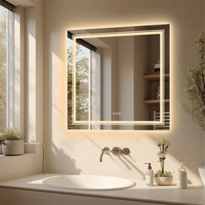 Wisfor Dual Illuminated Bathroom Vanity Mirror 3 Colors Dimmable Demister Pad  - Picture 1 of 14